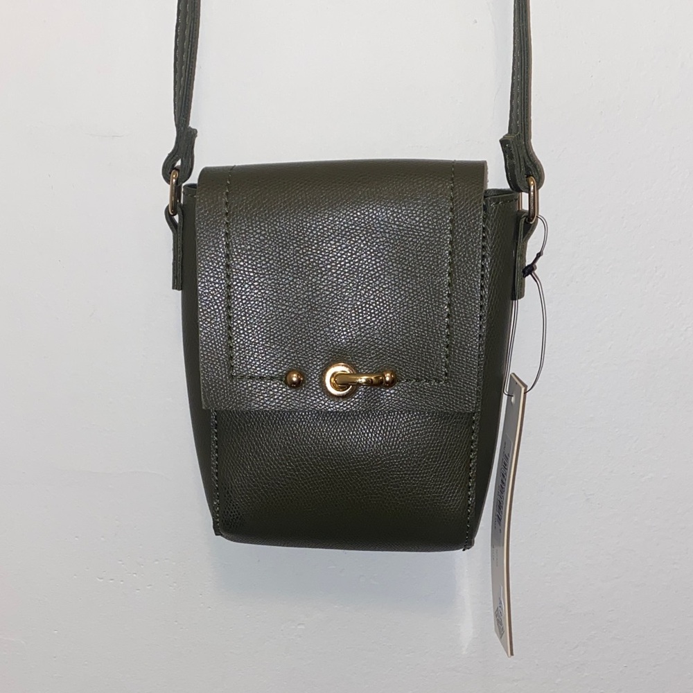 Sondra Roberts Squared Olive Green Crossbody Flap Bag